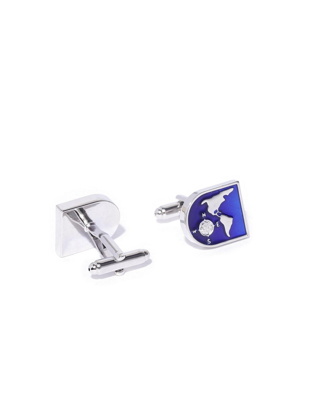 YouBella Jewellery Latest Stylish World Map Silver Blue Formal Cuff Links Cufflinks Set for Men